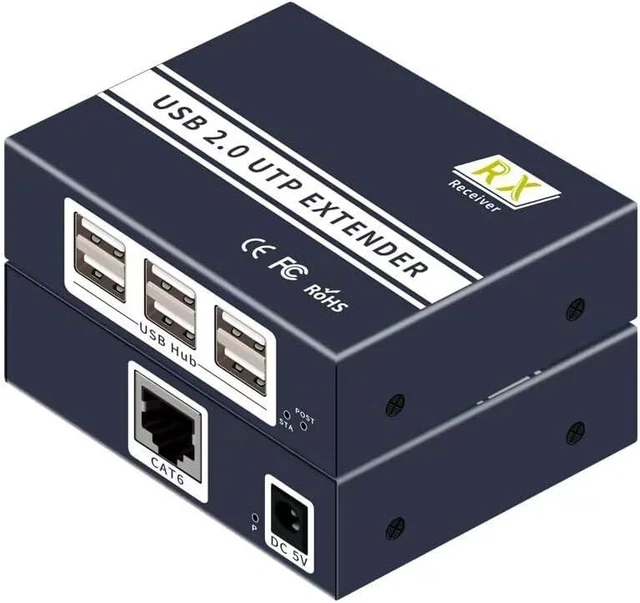 Alt view image 3 of 7 - Up to 150M USB2.0 Extender 6 Ports USB Hub Over Cat 6E/6 Ethernet RJ45 Ethernet USB UTP Extension Transmitter and Receiver