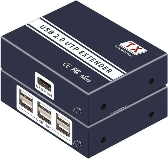 Alt view image 5 of 7 - Up to 150M USB2.0 Extender 6 Ports USB Hub Over Cat 6E/6 Ethernet RJ45 Ethernet USB UTP Extension Transmitter and Receiver