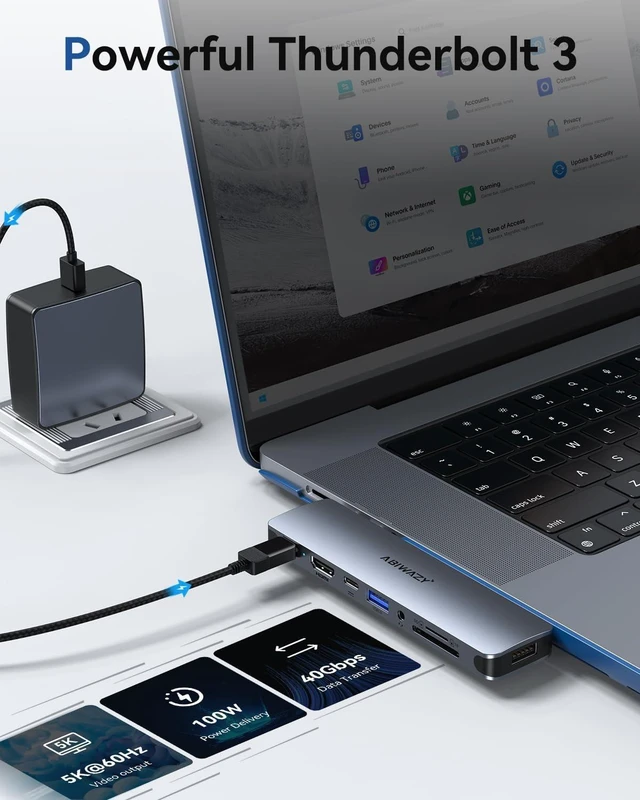 Alt view image 5 of 7 - 8 in 2 USB C Adapter HDMI Multiport Hub for MacBook Pro/Air M1-M3, 13"-16", 2018-2024 & 8 in 2 Mac Accessories Designed for MacBook with Case to 4K@60hz HDMI,Thunderbolt 3 HUB USB C Dock Adapter