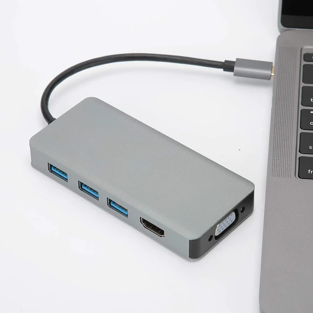 Alt view image 5 of 7 - Type C to VGA USB Hub Adapter, Gray Aluminum Shell, 3840x2160P Resolution Support, 1920x1080P VGA Resolution for Monitors Projectors Televisions