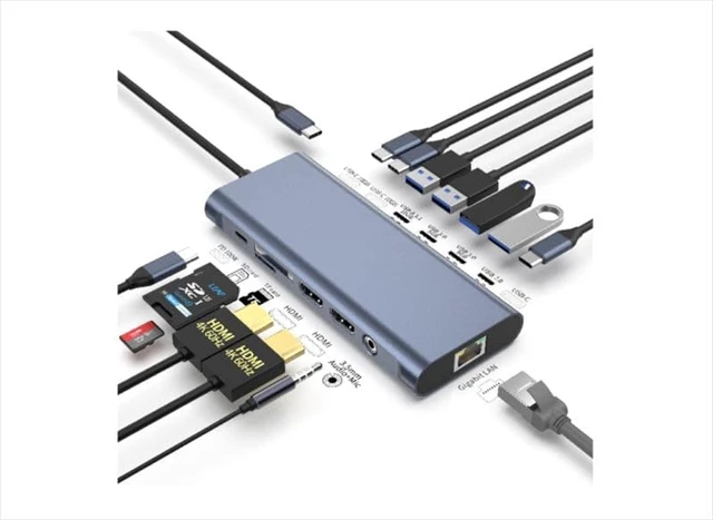 Alt view image 3 of 4 - Type C Dual HDMI 14 in 1 Converter Adapter