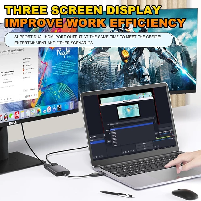 Alt view image 3 of 7 - Type C/USB3.0 to Dual HDMI Adapter 1080P 60Hz Extend 2 Different Screen Type C/USB3.0 Hub