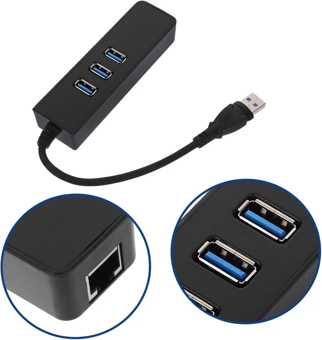 Alt view image 4 of 7 - Generic 3pcs Ports USB Type- Mbps Ethernet Adapter Compact Data Hub for Pc Laptop and Tv Supports USB Fast Data Transfer Sleek Black Design