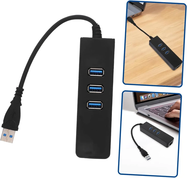 Alt view image 5 of 7 - Generic 3pcs Ports USB Type- Mbps Ethernet Adapter Compact Data Hub for Pc Laptop and Tv Supports USB Fast Data Transfer Sleek Black Design