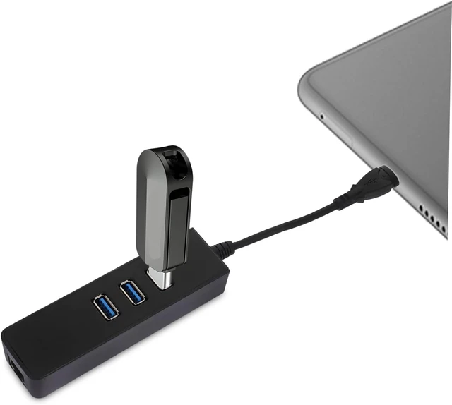 Alt view image 7 of 7 - Generic 3pcs Ports USB Type- Mbps Ethernet Adapter Compact Data Hub for Pc Laptop and Tv Supports USB Fast Data Transfer Sleek Black Design