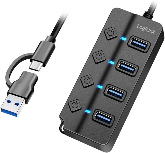 Main image of LogiLink UA0419 USB 3.2 Gen1 Hub with 4 Ports and On/Off Switch (per Port)