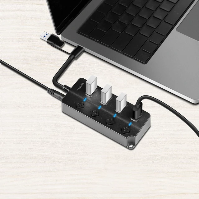 Alt view image 2 of 6 - LogiLink UA0419 USB 3.2 Gen1 Hub with 4 Ports and On/Off Switch (per Port)