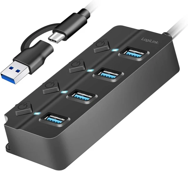 Alt view image 6 of 6 - LogiLink UA0419 USB 3.2 Gen1 Hub with 4 Ports and On/Off Switch (per Port)