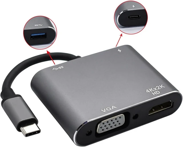 Alt view image 2 of 3 - 4K Type C to HDMI-Compatible USB 3.0 VGA PD Adapter Dock Station Hub