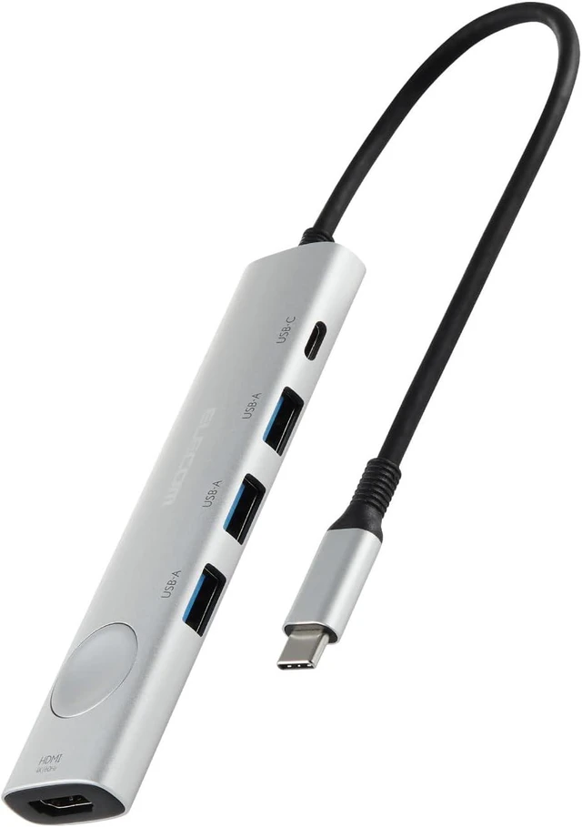 Main image of Elecom DST-S060BPSV USB-C Hub Docking Station, 6 in 1 PD Support, 100W HDMI, 4K60Hz, High Speed Data Transfer, 5Gbps, Screen On-Off Switch, 3 USB-A, 2 USB-C, Silver