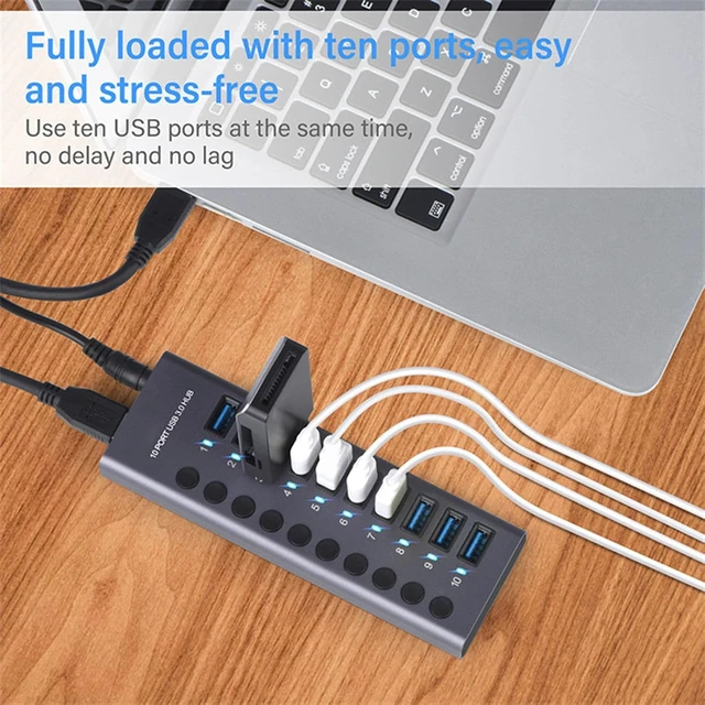 Alt view image 2 of 7 - USB3.0 HUB, 10-Port/7-Port/4-Port with Switch Charging Type-C Computer Hub Expansion Dock Suitable For Pc, Laptop, Desktop,7-B