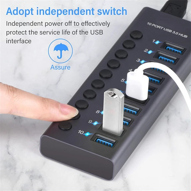 Alt view image 4 of 7 - USB3.0 HUB, 10-Port/7-Port/4-Port with Switch Charging Type-C Computer Hub Expansion Dock Suitable For Pc, Laptop, Desktop,7-B