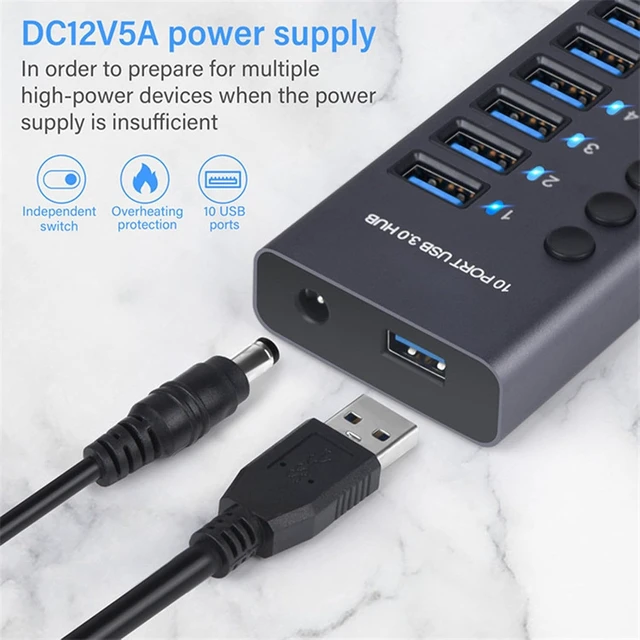 Alt view image 6 of 7 - USB3.0 HUB, 10-Port/7-Port/4-Port with Switch Charging Type-C Computer Hub Expansion Dock Suitable For Pc, Laptop, Desktop,7-B