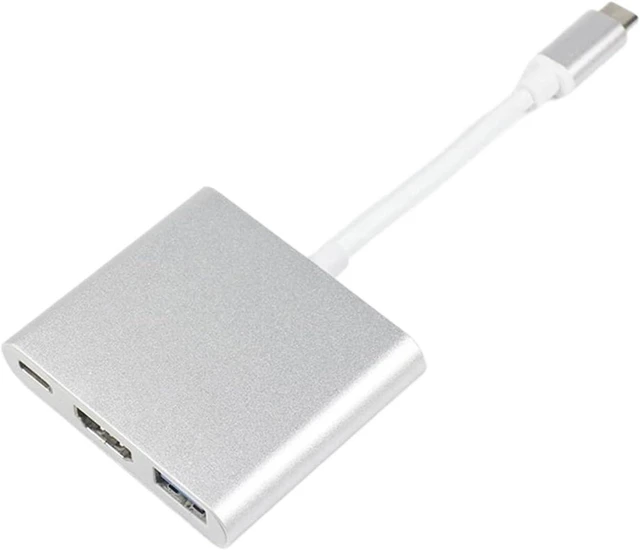 Main image of Type-C to HDMI-Compatible HUB USB C to HD Splitter USB 3 in 1 4K HDMI-Compatible USB 3.0 PD Fast Charging Adapter Support TV PC(Sliver)