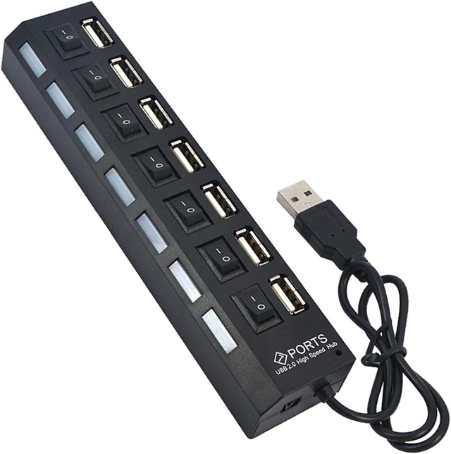 Main image of Universal USB 2.0 Hub 4/7 Ports Power Adapter Splitter High Speed Mini Hub Socket Splitter Cable Adapter with ON/Off Switch(7 Ports)