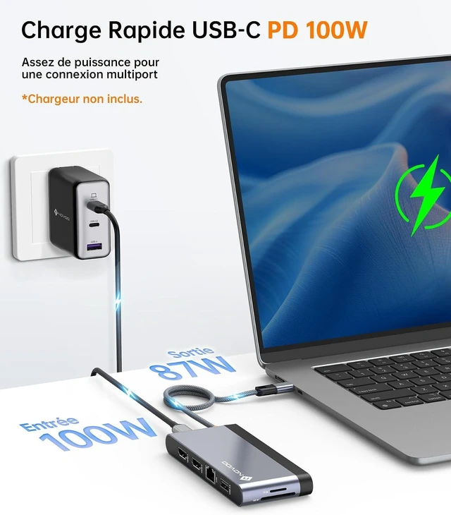 Alt view image 5 of 7 - NOVOO USB C Hub 10 in 1 Type C Multiport Adapter, USB C Docking Station with Dual HDMI 4K, Gigabit Ethernet, PD 100W, 3 x USB-A & USB-C 3.0, SD/TF Card Reader for MacBook Pro/Air/Dell/HP