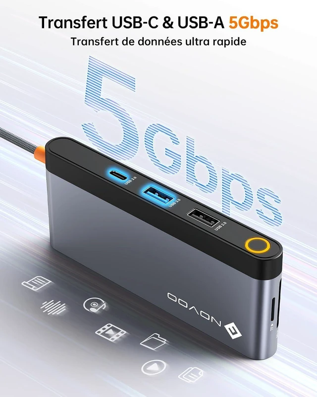 Alt view image 6 of 7 - NOVOO USB C Hub 10 in 1 Type C Multiport Adapter, USB C Docking Station with Dual HDMI 4K, Gigabit Ethernet, PD 100W, 3 x USB-A & USB-C 3.0, SD/TF Card Reader for MacBook Pro/Air/Dell/HP