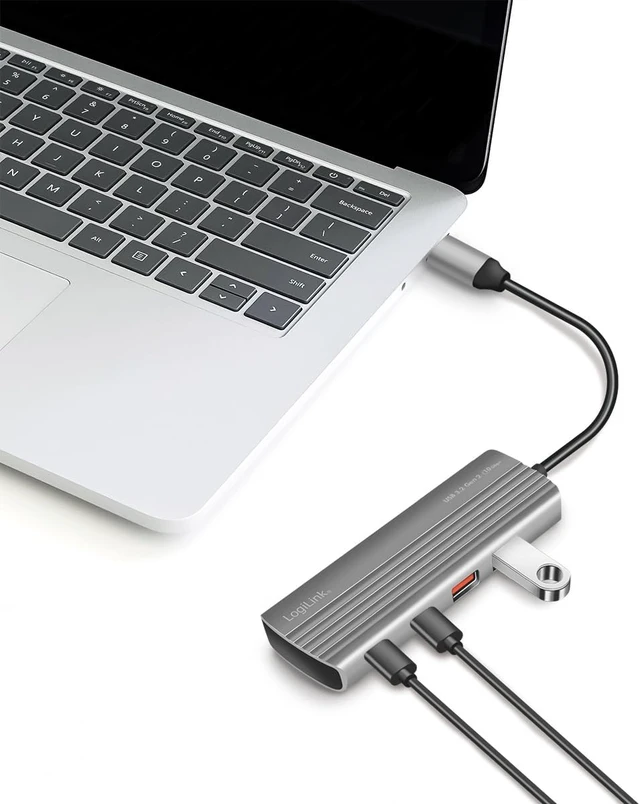 Alt view image 2 of 4 - LogiLink UA0414 Ultra-Slim USB 3.2 Gen2 Hub, 2 x USB-A, 5 x USB-C, with PD (Power Delivery), 100 W, Space Grey