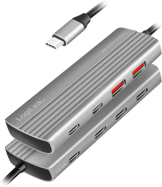 Alt view image 3 of 4 - LogiLink UA0414 Ultra-Slim USB 3.2 Gen2 Hub, 2 x USB-A, 5 x USB-C, with PD (Power Delivery), 100 W, Space Grey