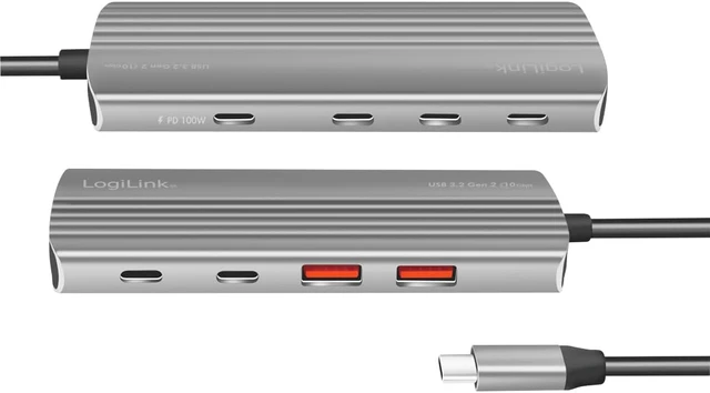 Alt view image 4 of 4 - LogiLink UA0414 Ultra-Slim USB 3.2 Gen2 Hub, 2 x USB-A, 5 x USB-C, with PD (Power Delivery), 100 W, Space Grey