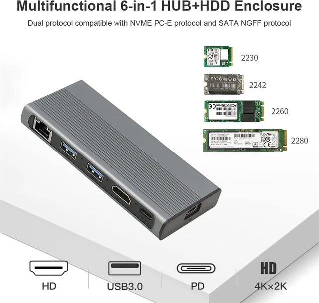 Alt view image 4 of 7 - USB C HUB Type C 3.1 to M.2 30Hz 1 10Gbps M.2 SSD Case Enclosure USB C HUB Splitter R Adapter