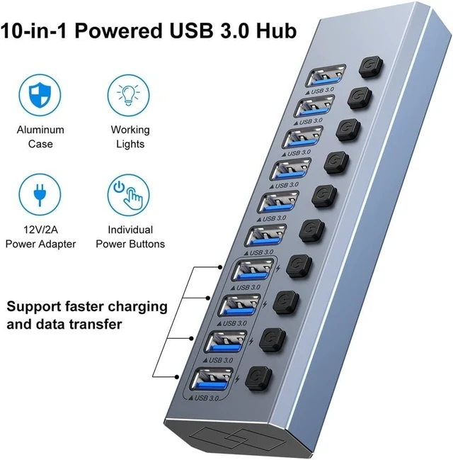 Alt view image 2 of 3 - Aluminum 10-Port USB3.0 Docking Station Multifunctional Hub Standalone Switch Hub(Color:D)