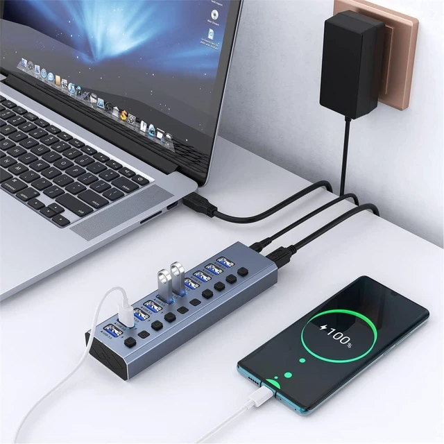 Alt view image 3 of 3 - Aluminum 10-Port USB3.0 Docking Station Multifunctional Hub Standalone Switch Hub(Color:D)