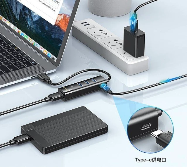 Alt view image 3 of 4 - USB 3.0 to USB Type-C Adapter, 4 Ports, USB 3.0 to USB Type-C Converter for MacBook Air, MacBook Pro, Chromebook