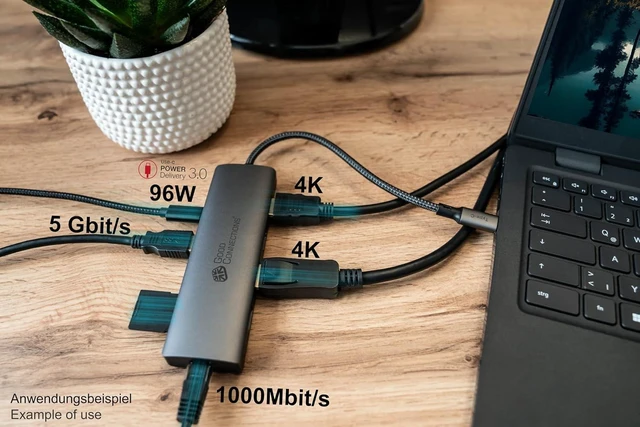 Alt view image 5 of 5 - Good Connections USB-C Hub (10-Port), 2X HDMI 2.0, 1x DP, 1x USB-C (PD 96W), 2X USB 3.0 A, 1x USB 2.0 A, 1x RJ45, 1x Card Reader, Anthracite