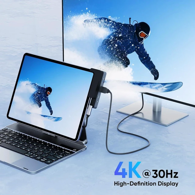 Alt view image 4 of 7 - doqo USB C Hub for ipad,6-in-1 Adapter for iPad Pro 12.9/11/10.9 inch iPad Air 5 4 iPad mini 6 Docking Station with 4K@30hz HDMI, USB-C 100W PD, SD/TF Card Reader, USB 3.0, 3.5mm Audio Jack