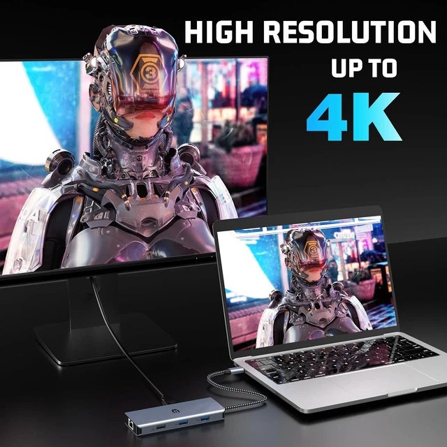 Alt view image 2 of 7 - USB C Hub, USB C Hub LAN, 8 in 1 Dual Display Docking Station for MacBook, Multiport Adapter USB C with 4K HDMI, LAN RJ45, 100W PD, SD/TF, 2 USB 3.0, USB 2.0