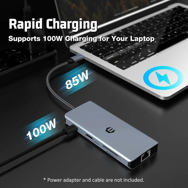 Alt view image 5 of 7 - USB C Hub, USB C Hub LAN, 8 in 1 Dual Display Docking Station for MacBook, Multiport Adapter USB C with 4K HDMI, LAN RJ45, 100W PD, SD/TF, 2 USB 3.0, USB 2.0