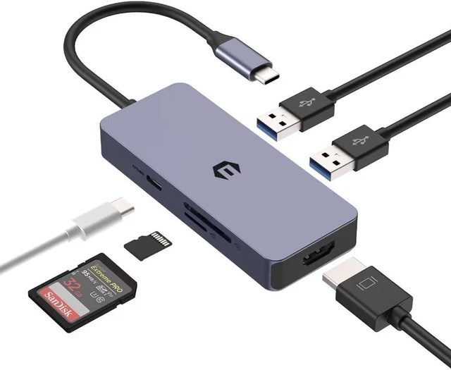 Main image of USB C Hub, 6 in 1 LAN Adapter USB C for Laptop, Chromebook, Surface Pro 8, USB C Splitter with SD/TF Card Reader, 100W PD, USB 3.0, 4K HDMI