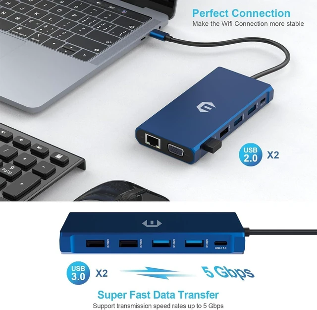 Alt view image 5 of 5 - USB C Hub, 12-in-1 USB C 3.0, USB C Multiport SD/TF Dock for Dell/HP/Lenovo/Mac Book Pro, Triple Screen Multiport Adapter USB C with 2 x 4K HDMI