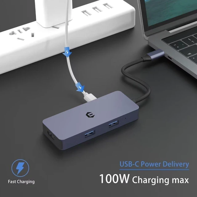 Alt view image 2 of 7 - USB C Hub, 6 in 1 LAN Adapter USB C for Laptop, Chromebook, Surface Pro 8, USB C Splitter with SD/TF Card Reader, 100W PD, USB 3.0, 4K HDMI