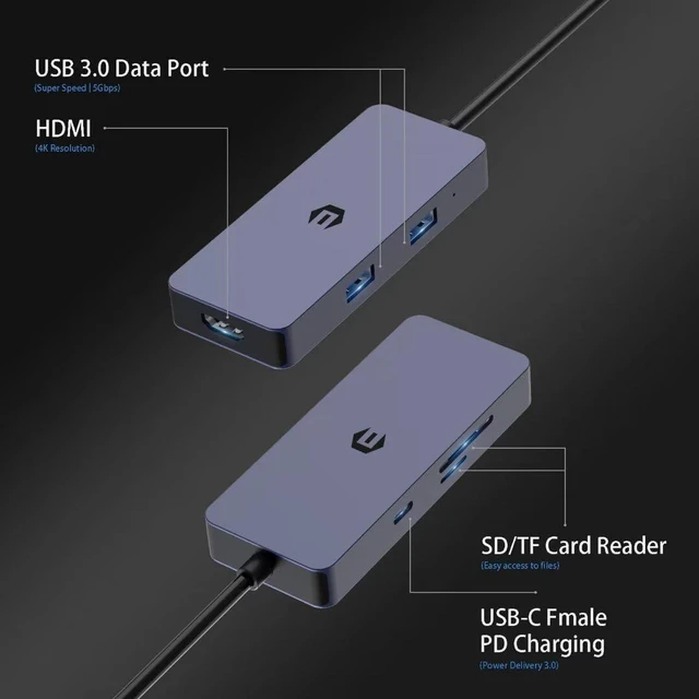 Alt view image 6 of 7 - USB C Hub, 6 in 1 LAN Adapter USB C for Laptop, Chromebook, Surface Pro 8, USB C Splitter with SD/TF Card Reader, 100W PD, USB 3.0, 4K HDMI