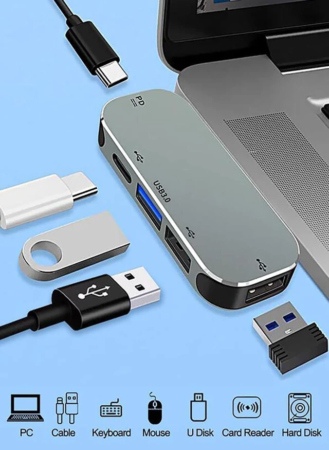 Alt view image 4 of 5 - USB C Hub,Efficient Time Saving 5in1 Type C to USB-C/USB 3.0/USB 2.0 Hub Compatible with Smartphone,Tablet,Laptop and More Type C Devices