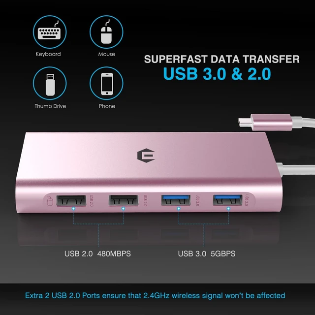Alt view image 4 of 7 - USB C Hub, 11 in 1 USB C Adapter with VGA, 3.5 mm Audio, 4 USB A, USB C Docking Station for MacBook Pro, Surface Pro and Type C Devices
