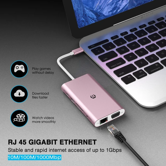 Alt view image 5 of 7 - USB C Hub, 11 in 1 USB C Adapter with VGA, 3.5 mm Audio, 4 USB A, USB C Docking Station for MacBook Pro, Surface Pro and Type C Devices