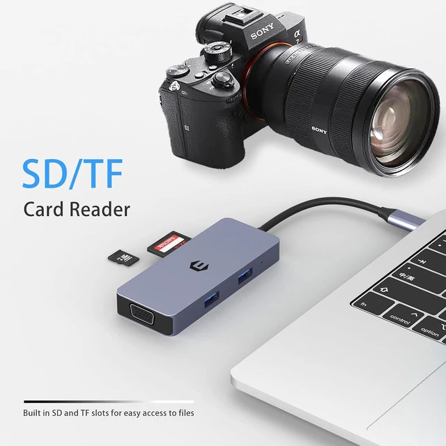 Alt view image 5 of 6 - USB C Hub, 6 in 1 USB C Ethernet Adapter with VGA, USB 3.0 Ports, SD/TF Card Reader, USB Splitter for Dell, Lenovo and Other Type C Devices