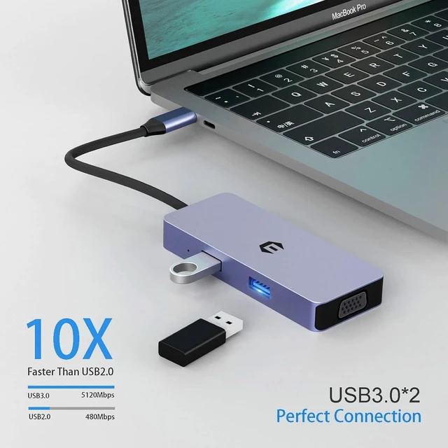 Alt view image 6 of 6 - USB C Hub, 6 in 1 USB C Ethernet Adapter with VGA, USB 3.0 Ports, SD/TF Card Reader, USB Splitter for Dell, Lenovo and Other Type C Devices