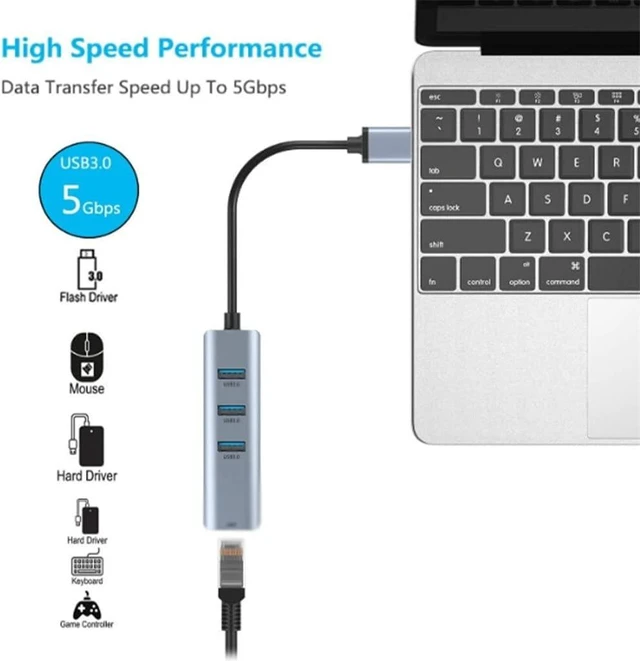 Alt view image 3 of 6 - Hubs USB 3.0 HUB Type C to Ethernet Network Adapter 1000 Mbps RJ45 USB-c 4 in 1 with 3 USB 3.0 USB Splitter USB Hubs