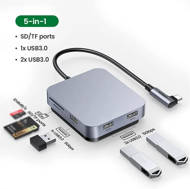 Alt view image 2 of 7 - Hubs 5 in 1 Type UGREEN USB C HUB to USB 3.0 5Gbps TF/SD Card 104MB/s Accessories Magnetic USB Hubs