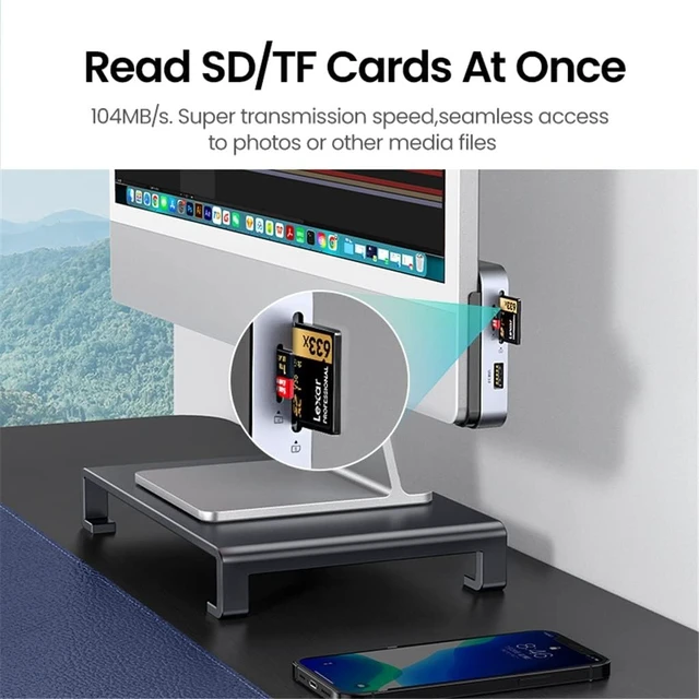 Alt view image 5 of 7 - Hubs 5 in 1 Type UGREEN USB C HUB to USB 3.0 5Gbps TF/SD Card 104MB/s Accessories Magnetic USB Hubs