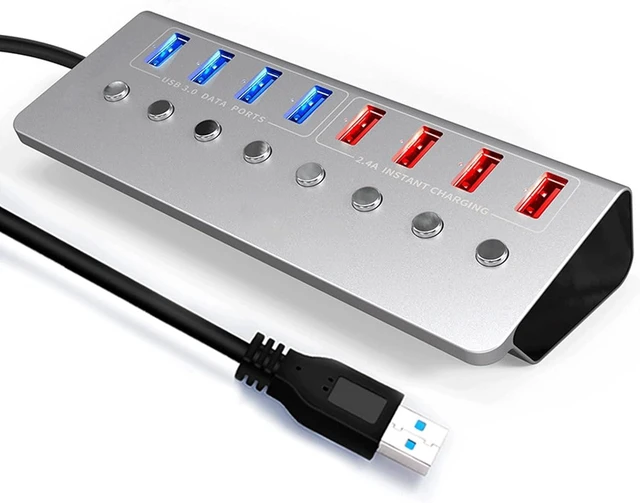 Main image of USB Hub, USB3.0 Splitter 4 Port Laptop Extended USB HUB 4 Port Fast Charging Adapter External 12V 4A Power Supply,Aluminum Alloy 8-Port