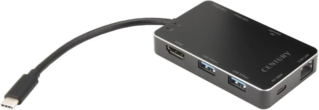 Main image of Century USB Type-C Connected USB 5Gbps Hub, HDMI, SD Card Reader, 2.5 Gigabit LAN, PD100W Compatible Docking Station CD-UHSL25P100_FP