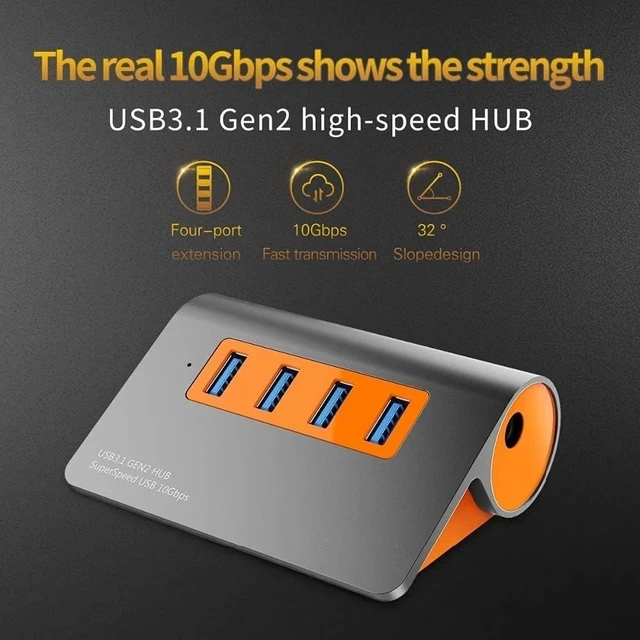 Alt view image 2 of 6 - USB Hub, Ultra-Slim Data USB Hub, One to Four converters, USB3.1 Gen2 Hub Aluminum USB Hub PC Splitter 10Gbps Super Speed