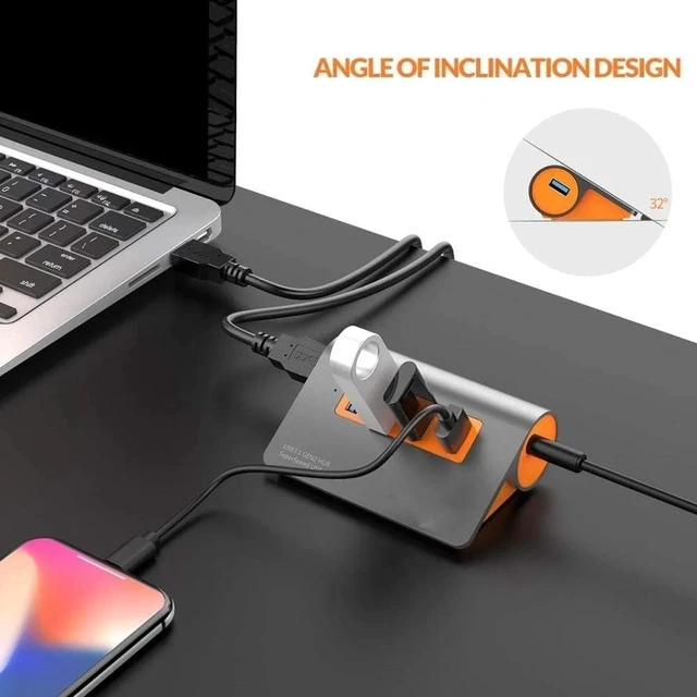 Alt view image 5 of 6 - USB Hub, Ultra-Slim Data USB Hub, One to Four converters, USB3.1 Gen2 Hub Aluminum USB Hub PC Splitter 10Gbps Super Speed