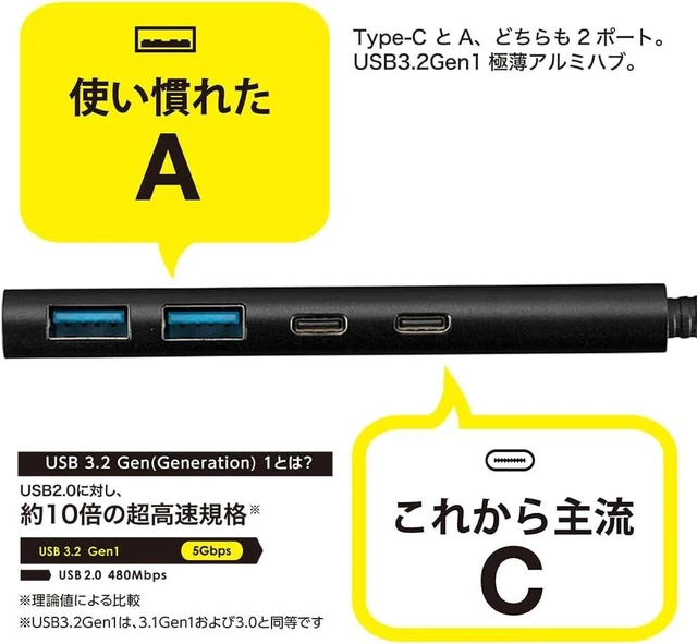 Alt view image 4 of 6 - Digio2 USB3.2Gen1 Type-C 4-Port Cx2/Ax2 Aluminum USB Hub Black Z0123