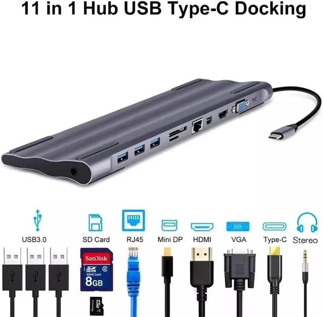 Alt view image 3 of 7 - USB Hub,Ultra-Slim Data USB Hub, 10 in 1 Type USB Hub 3.0,Laptop Adapter Hdmi VGA Rj45 LAN Ethernet 1000m Sd/tf Card 3.5mm Aux Splitter
